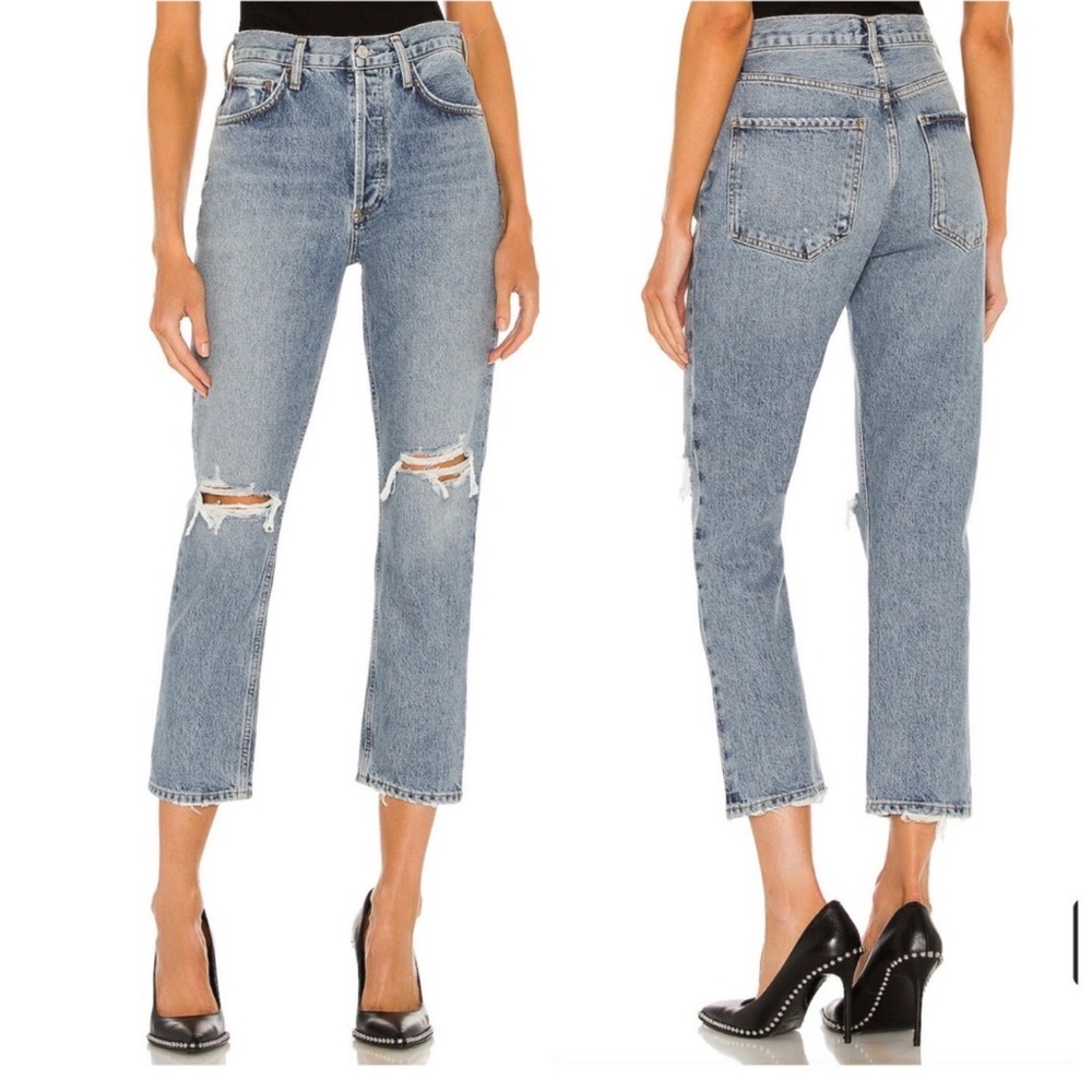NEW AGOLDE Riley High Rise Straight Crop Jean in Escalate Distressed 28 & 29 NWT
